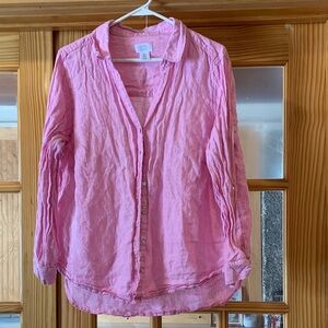 Women's Sigrid Olsen 100% Linen Pastel Pink Collared Button Down Shirt Top 1X
